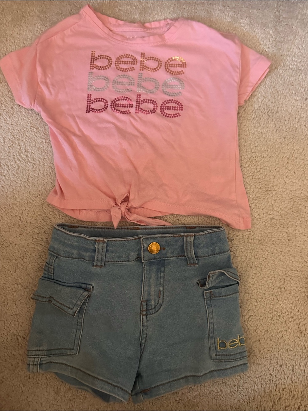 bebe Girls' Pink Logo Tie-Front Tee and he